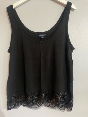 American Eagle Outfitters Black Sequin-Hem Tank Top